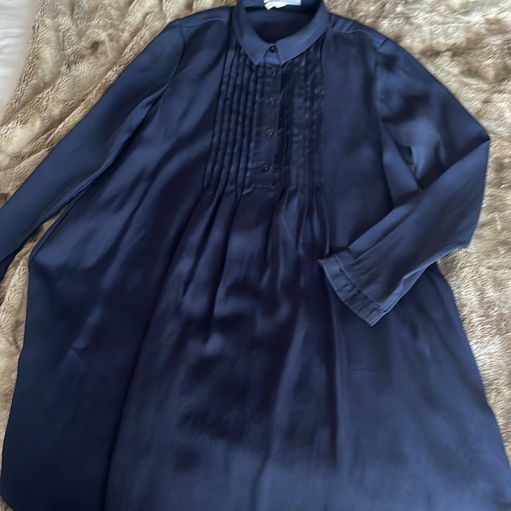 BCBGeneration Shirt Dress Navy Silky Satin Lightweight. Great w/ combat boots!
